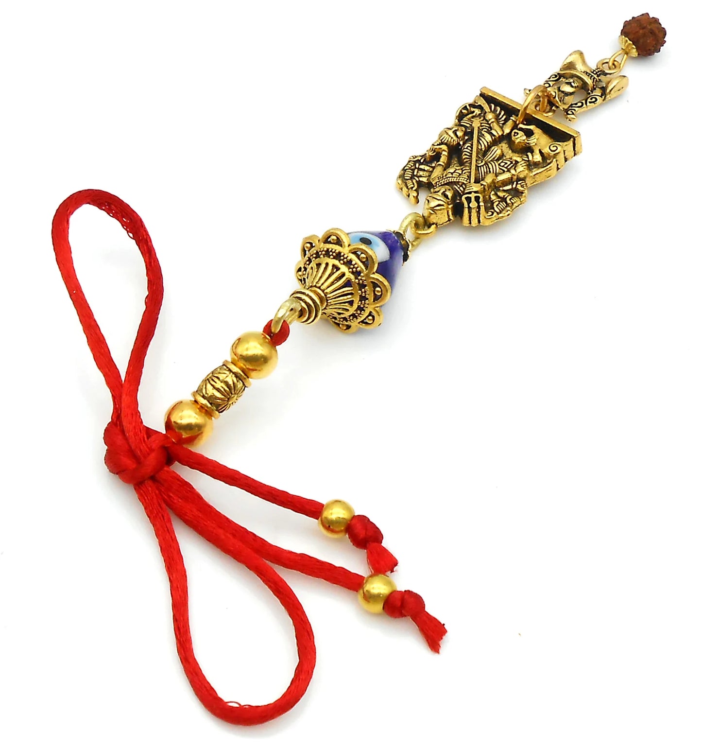 Durga, Hindu Goddess Durga & Shiva Evil Eye Protection Car Rear View Mirror Hanging-India Goddess Durga and Shiva Key Ring and Home Office