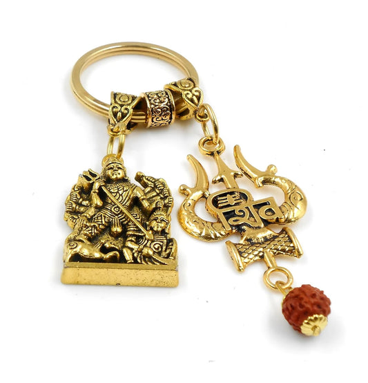 Durga, Hindu Goddess Durga & Shiva Evil Eye Protection Car Rear View Mirror Hanging-India Goddess Durga and Shiva Key Ring and Home Office