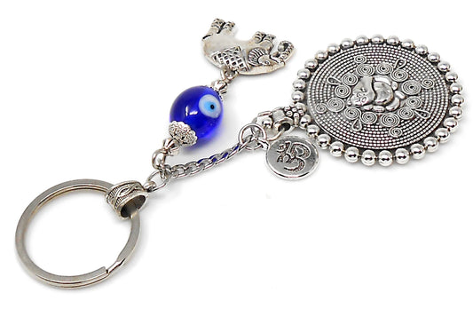 Divine Lord Ganesha with Lucky Elephant Evil Eye Key Ring-Buri Nazar-Buri Drishti for Home/Car/Office/Business-Negative Vibes Protection