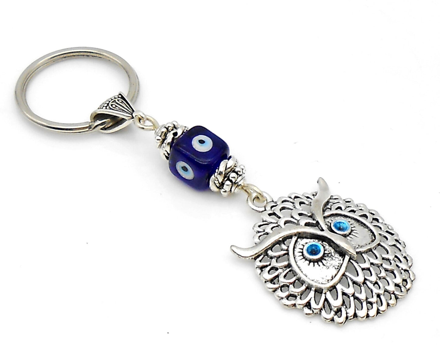 Owl | Evil Eye Protection | Car Mirror Charm Ornament | Lucky Owl Key Ring for Good Luck | Positive Vibes | Intuition Power | Inner Wisdom