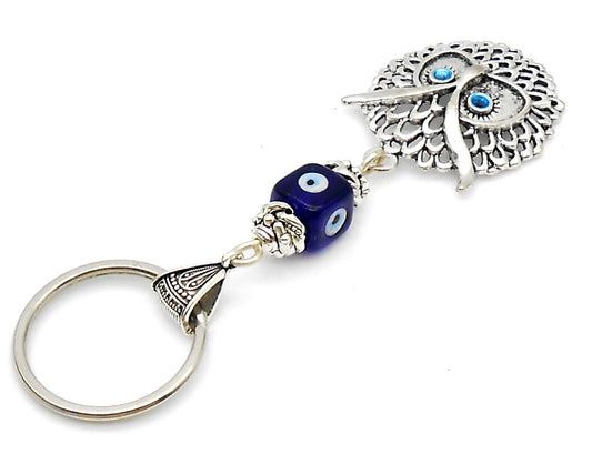 Owl | Evil Eye Protection | Car Mirror Charm Ornament | Lucky Owl Key Ring for Good Luck | Positive Vibes | Intuition Power | Inner Wisdom
