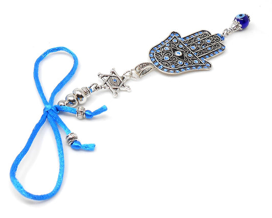 Evil Eye Protection Hamsa Hand & Davide Car Charm, Car Mirror Hanging/Spiritual Car Ornaments Handbag Hanging for Good Luck and Good Fortune
