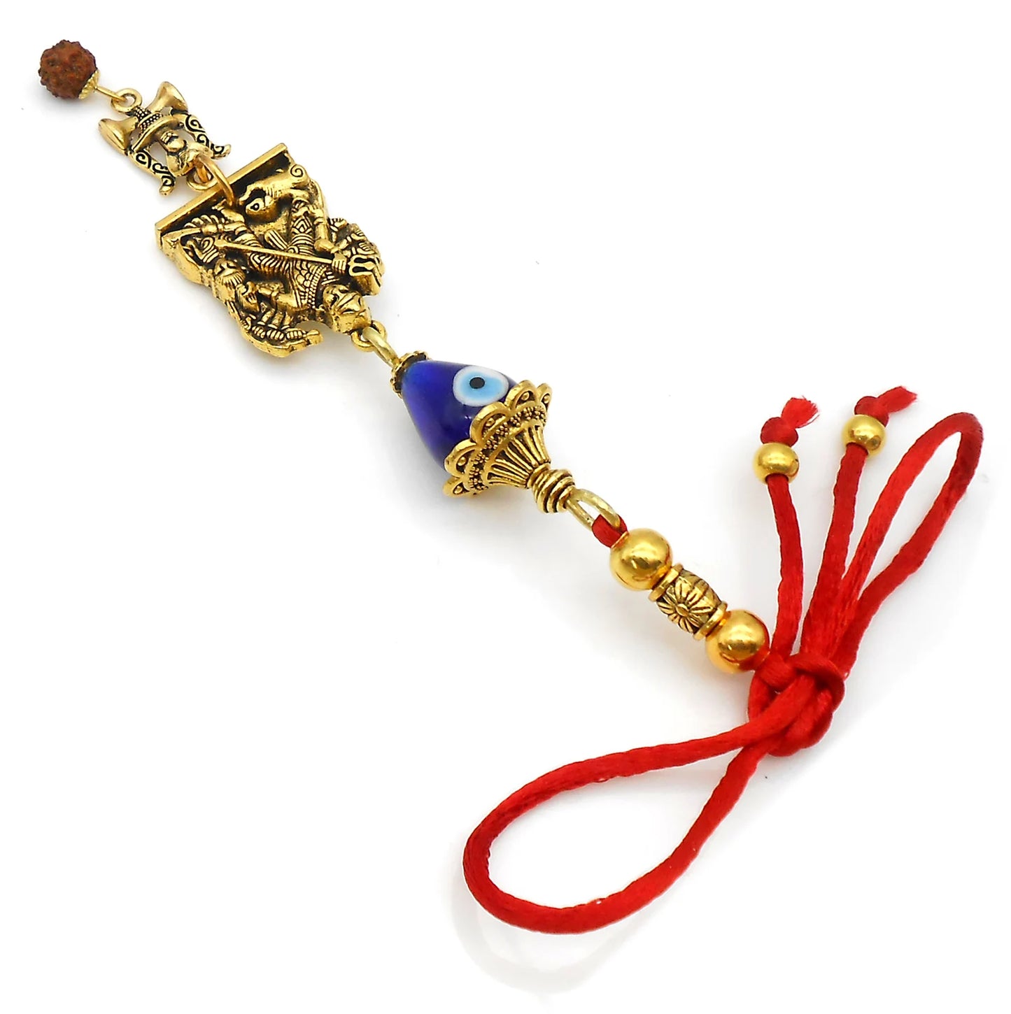 Durga, Hindu Goddess Durga & Shiva Evil Eye Protection Car Rear View Mirror Hanging-India Goddess Durga and Shiva Key Ring and Home Office