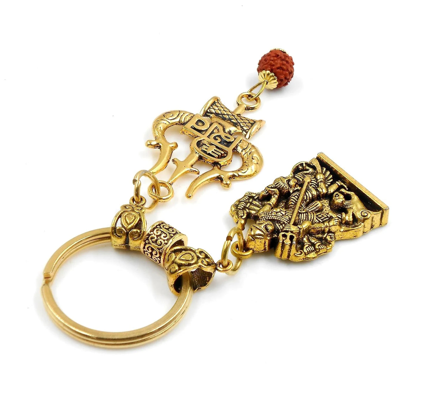 Durga, Hindu Goddess Durga & Shiva Evil Eye Protection Car Rear View Mirror Hanging-India Goddess Durga and Shiva Key Ring and Home Office