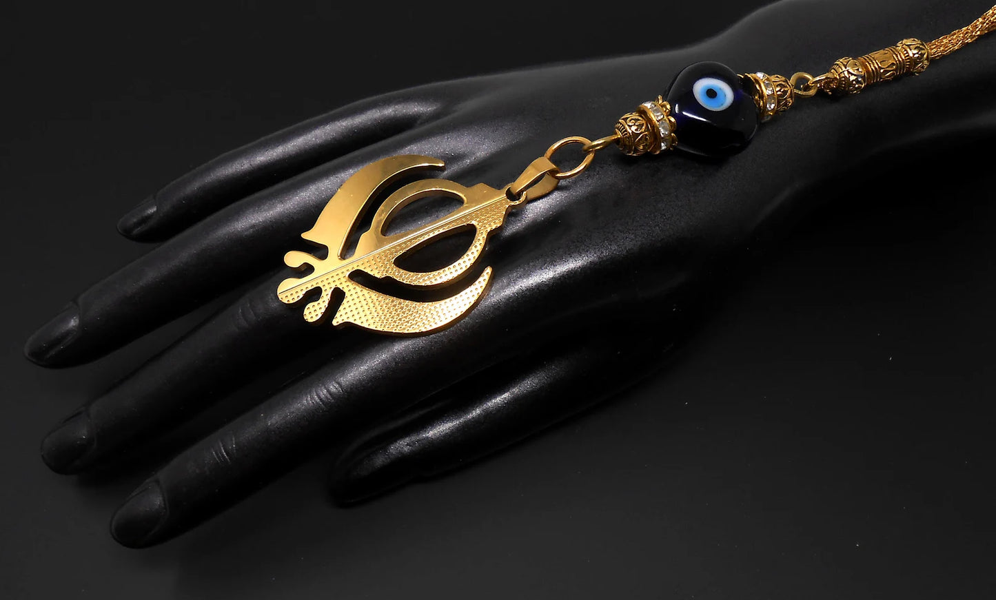 Evil Eye Protection Punjabi Sikh Kaur Khanda Sahib ji (Sikh Faith) Hanging for Car Rear View Mirror-Sikh faith Namaste Gift