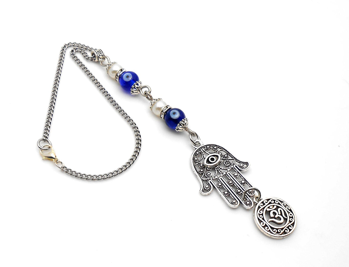 Evil Eye, Hamsa Hand & OM Pendant Evil Eye Protection Car Rear View Mirror Hanging, Hamsa Jewerely, Good Luck Car Decor, Travel Safe Gift