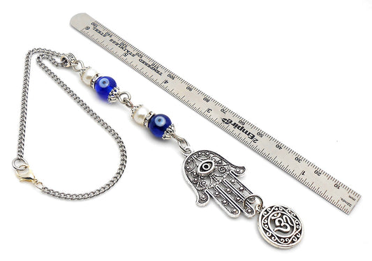 Evil Eye, Hamsa Hand & OM Pendant Evil Eye Protection Car Rear View Mirror Hanging, Hamsa Jewerely, Good Luck Car Decor, Travel Safe Gift