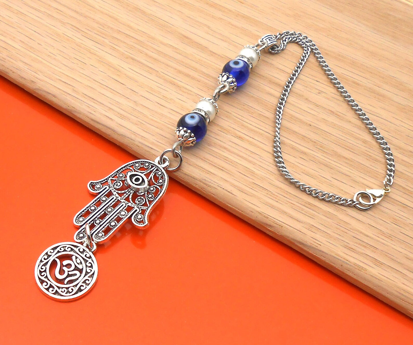 Evil Eye, Hamsa Hand & OM Pendant Evil Eye Protection Car Rear View Mirror Hanging, Hamsa Jewerely, Good Luck Car Decor, Travel Safe Gift