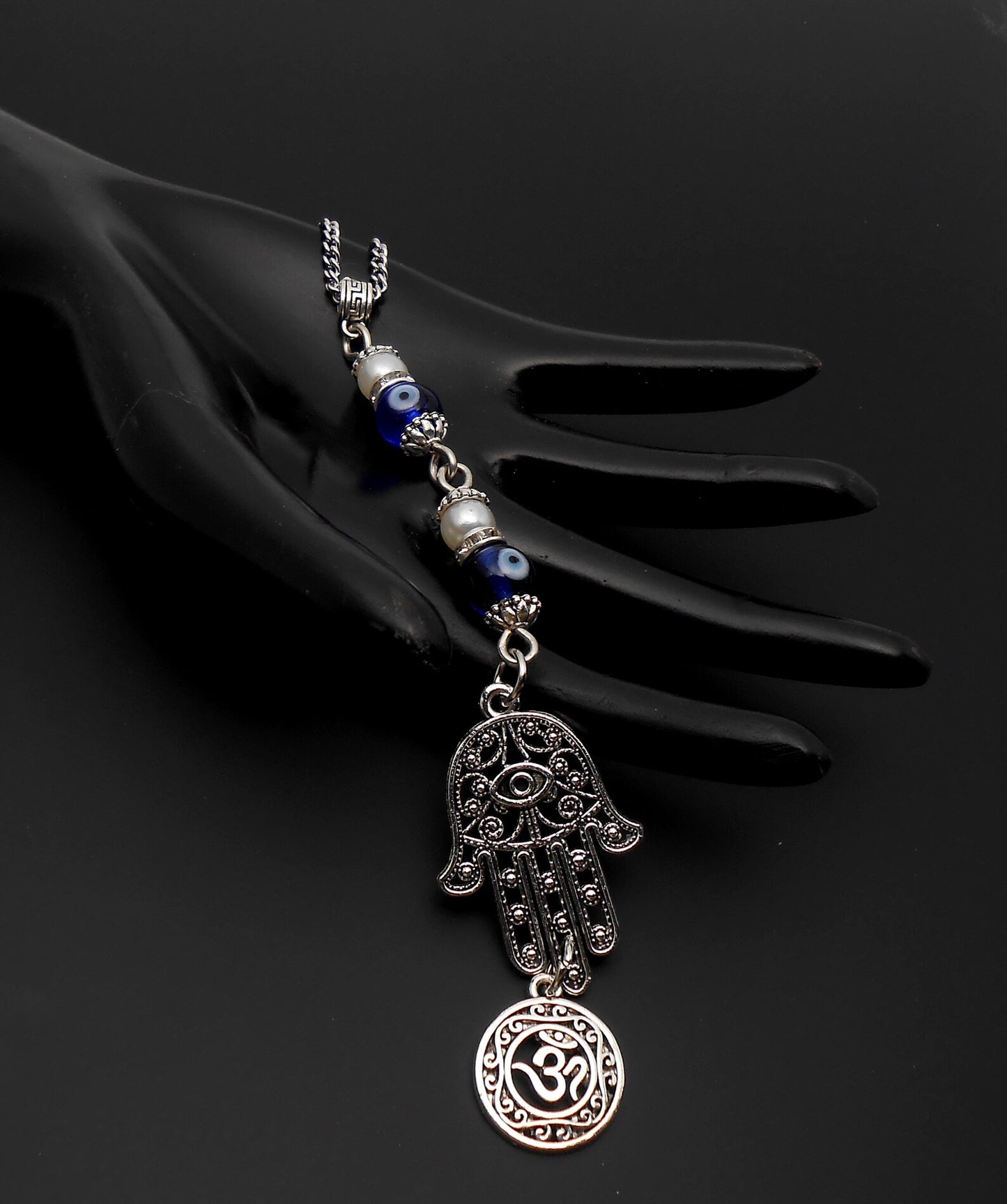 Evil Eye, Hamsa Hand & OM Pendant Evil Eye Protection Car Rear View Mirror Hanging, Hamsa Jewerely, Good Luck Car Decor, Travel Safe Gift