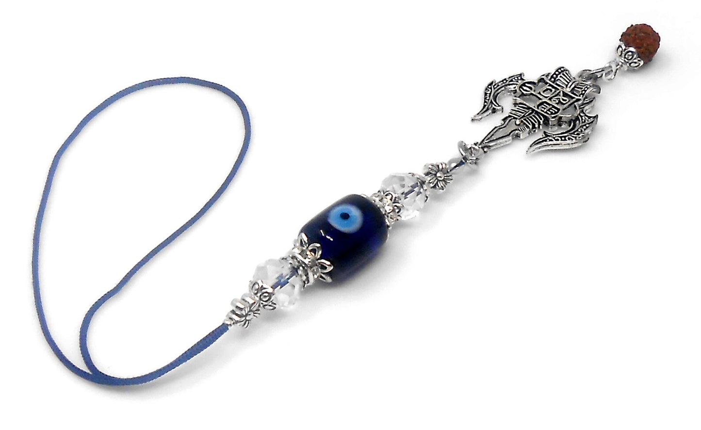 Lord Shiva Trishul Damroo & Rudraksha Evil Eye Hanging-Lord Shiva Trishul-Mahadev Trishul Pendant-Fabulous Antique Silver Door Knob Hanging