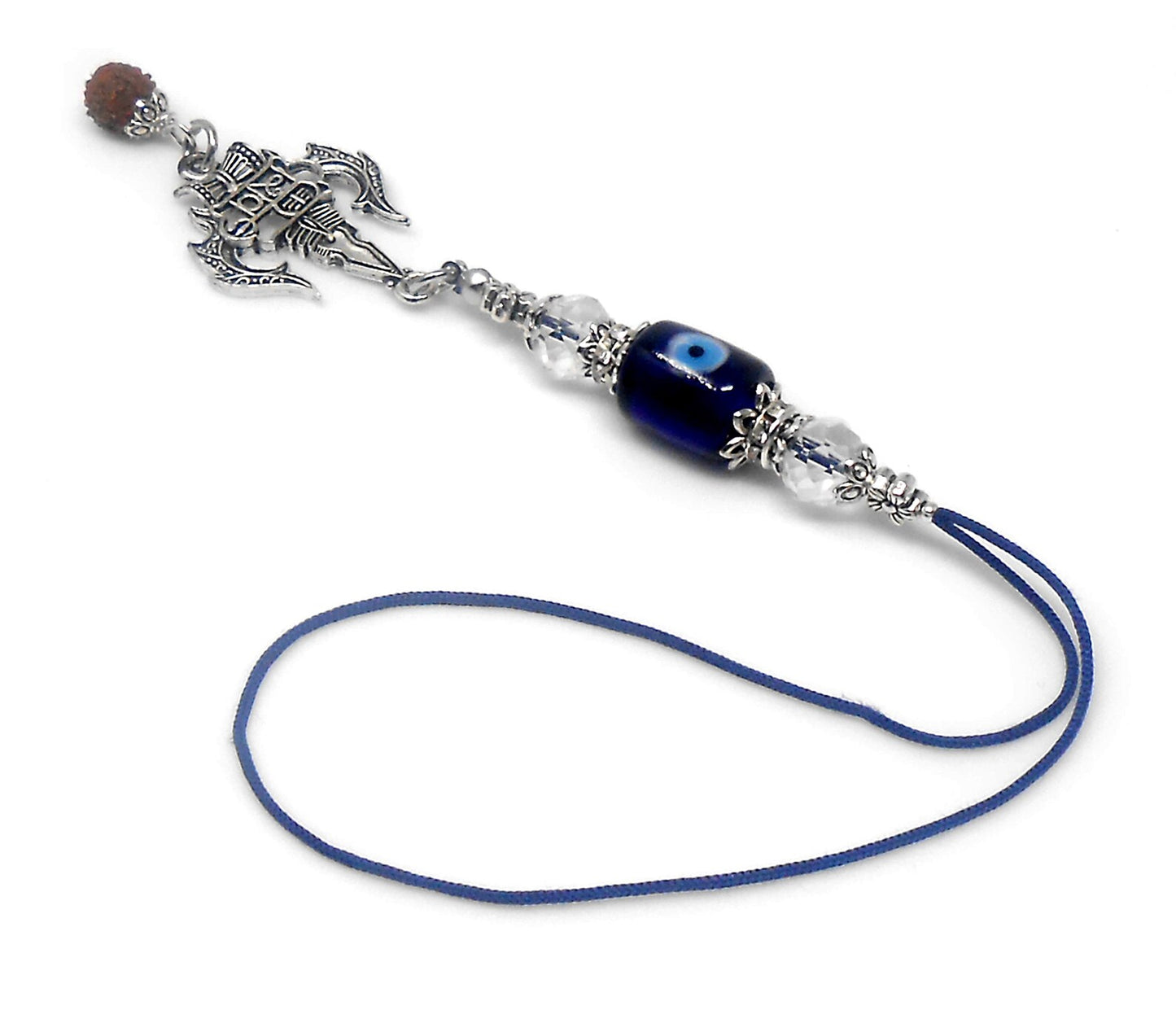 Lord Shiva Trishul Damroo & Rudraksha Evil Eye Hanging-Lord Shiva Trishul-Mahadev Trishul Pendant-Fabulous Antique Silver Door Knob Hanging