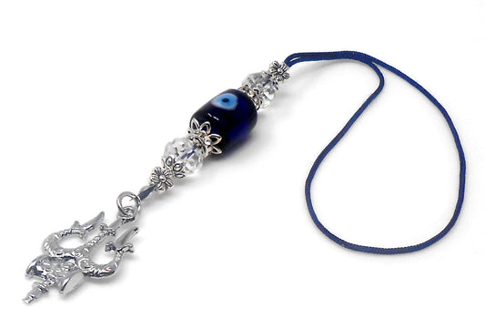 Lord Shiva Trishul Damroo & Rudraksha Evil Eye Hanging-Lord Shiva Trishul-Mahadev Trishul Pendant-Fabulous Antique Silver Door Knob Hanging