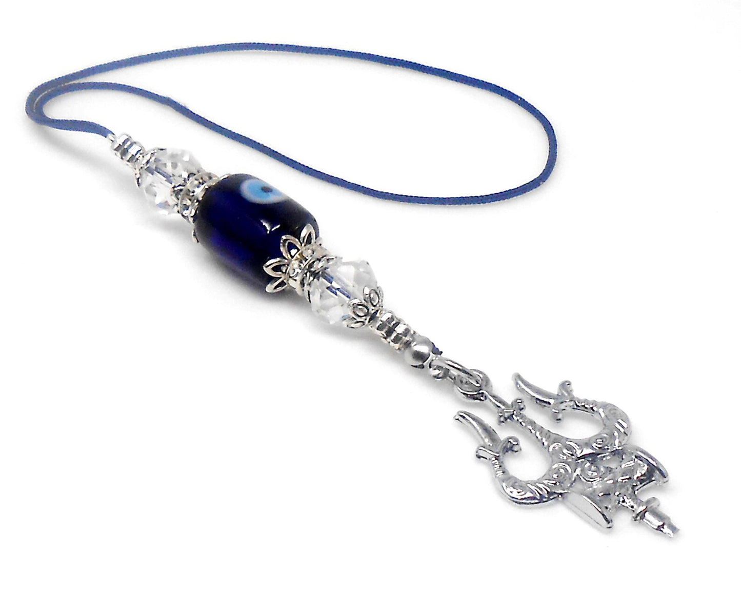 Lord Shiva Trishul Damroo & Rudraksha Evil Eye Hanging-Lord Shiva Trishul-Mahadev Trishul Pendant-Fabulous Antique Silver Door Knob Hanging