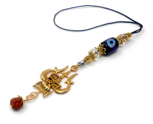 Evil Eye Protection Divine Shiva Trishul Pendant Car Mirror Hanging, Handbag/Backpack Hanging for Good Luck Protection