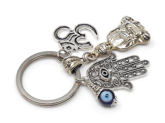 Buddha Keychain with Hamsa Hand & Om Charm, Spiritual and Protective Key Chain with Evil Eye Bead, Hamsa Hand Evil Eye Protection Accessors