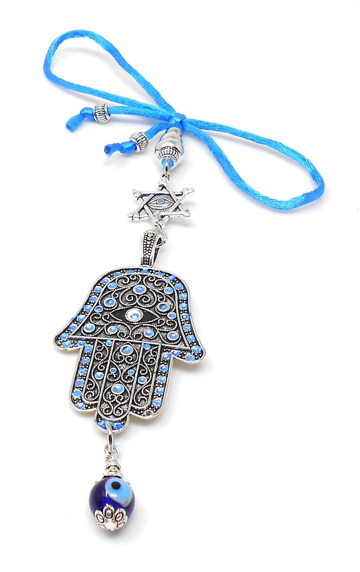 Evil Eye Protection Hamsa Hand & Davide Car Charm, Car Mirror Hanging/Spiritual Car Ornaments Handbag Hanging for Good Luck and Good Fortune