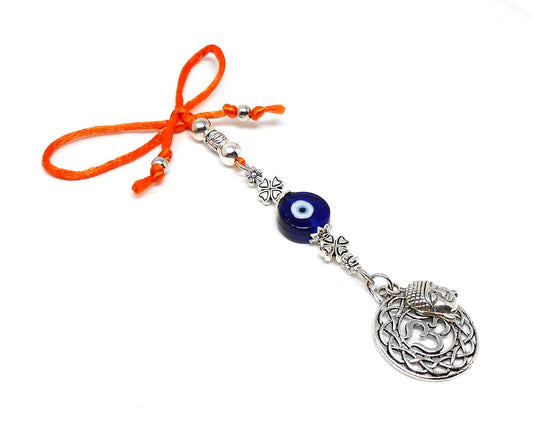 OM | Evil Eye Protection | Antique Silver Plated | Car Rearview Mirror Ornament | Good Luck | Positive Vibes | Positive Vibrations