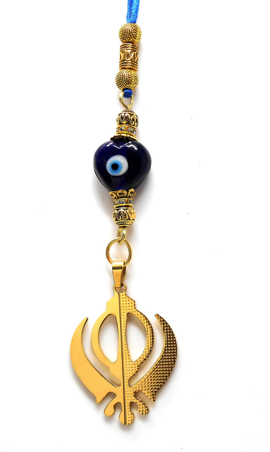 Khanda | Sikh Khanda Sahib | Evil Eye Protection Golden Car Rearview Mirror Ornament Hanging | New Car Gift