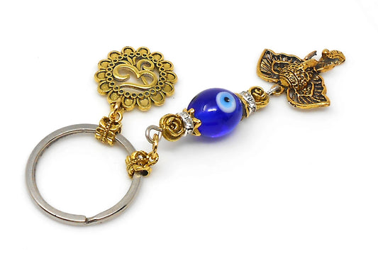 Evil Eye Protection OM & Lucky Elephant Key Ring- Car Rear View Mirror Accessories, Car Mirror Ornament, Tribal Car Charm, Gift for Diwali