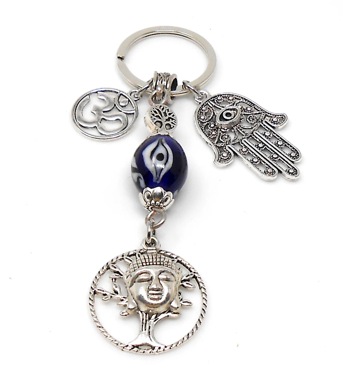 Evil Eye Protection Divine OM, Buddha, Hamsa & Tree Of Life Key Chain/ Key Ring for Good Luck, Car Hanging for Safe Travel and Protection