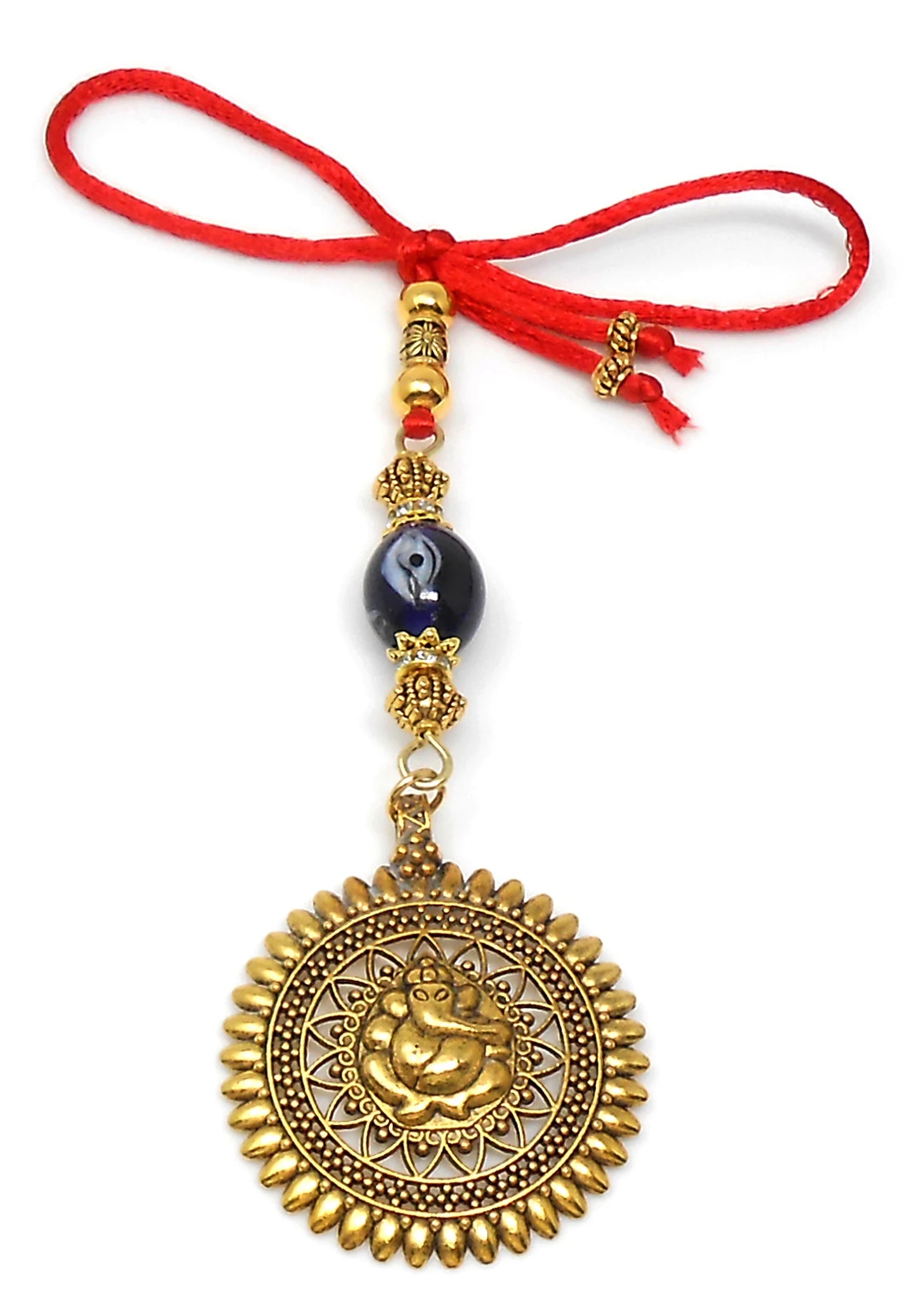 Ganesha | Evil Eye Protection | Car Rearview Mirror Ornament | Good Luck | Happiness | Good Fortune | Success | Prosperity