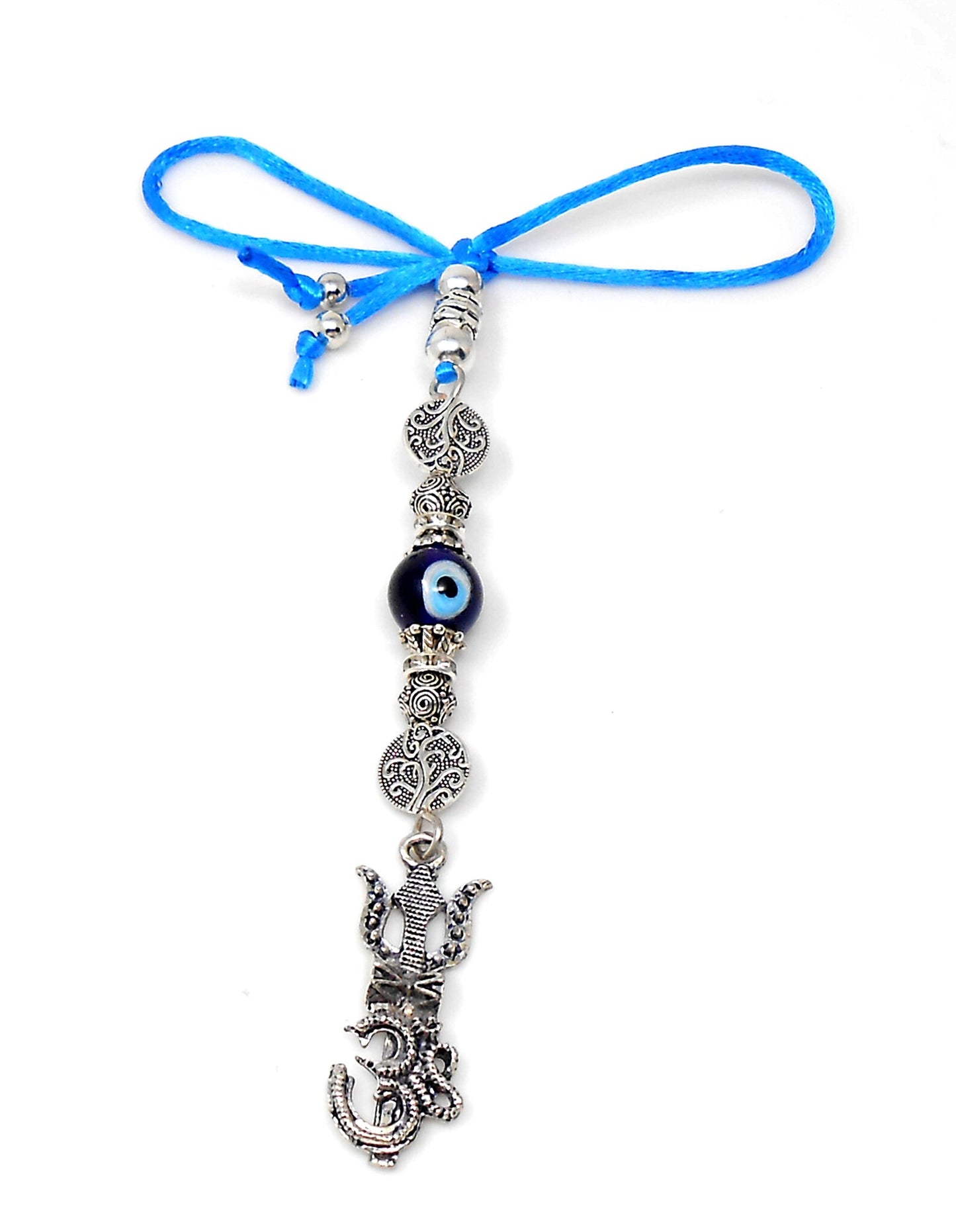 Evil Eye , Evil Eye Protection, Shiva Trishul Damru & OM Car Mirror Hanging- Shiva/Mahadev Trishul Pendant Charm Evil eye protection Hanging