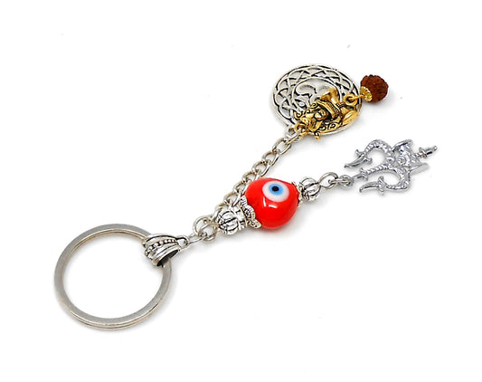 OM & Har Har Mahadev Trishul Charm Evil Eye Protection Key Ring, Shiva Linga Key Ring, Hindu Key Ring, Good Luck Namaste Gift