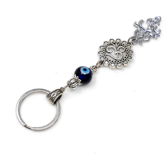 OM Trishul Damroo Evil Eye Protection Om & Shiv ji Trishul Damroo Pendant Key Ring-Spiritual Key Ring for Protection/Good Luck/Good Fortune
