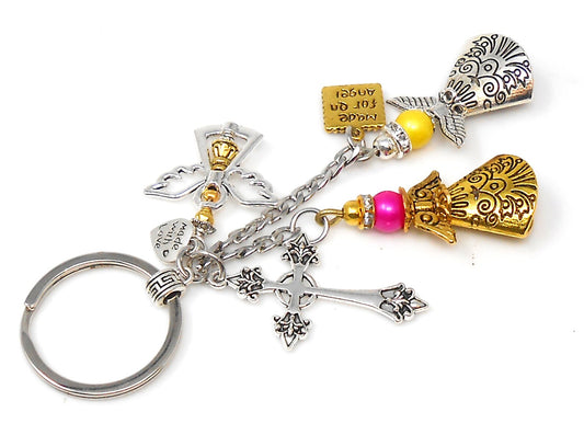 Cross, Angel, Guardian Angel & Fairy Evil Eye Protection Key Ring, Good Luck Guardian Angel Protection Key Ring, New Car / Home Protection