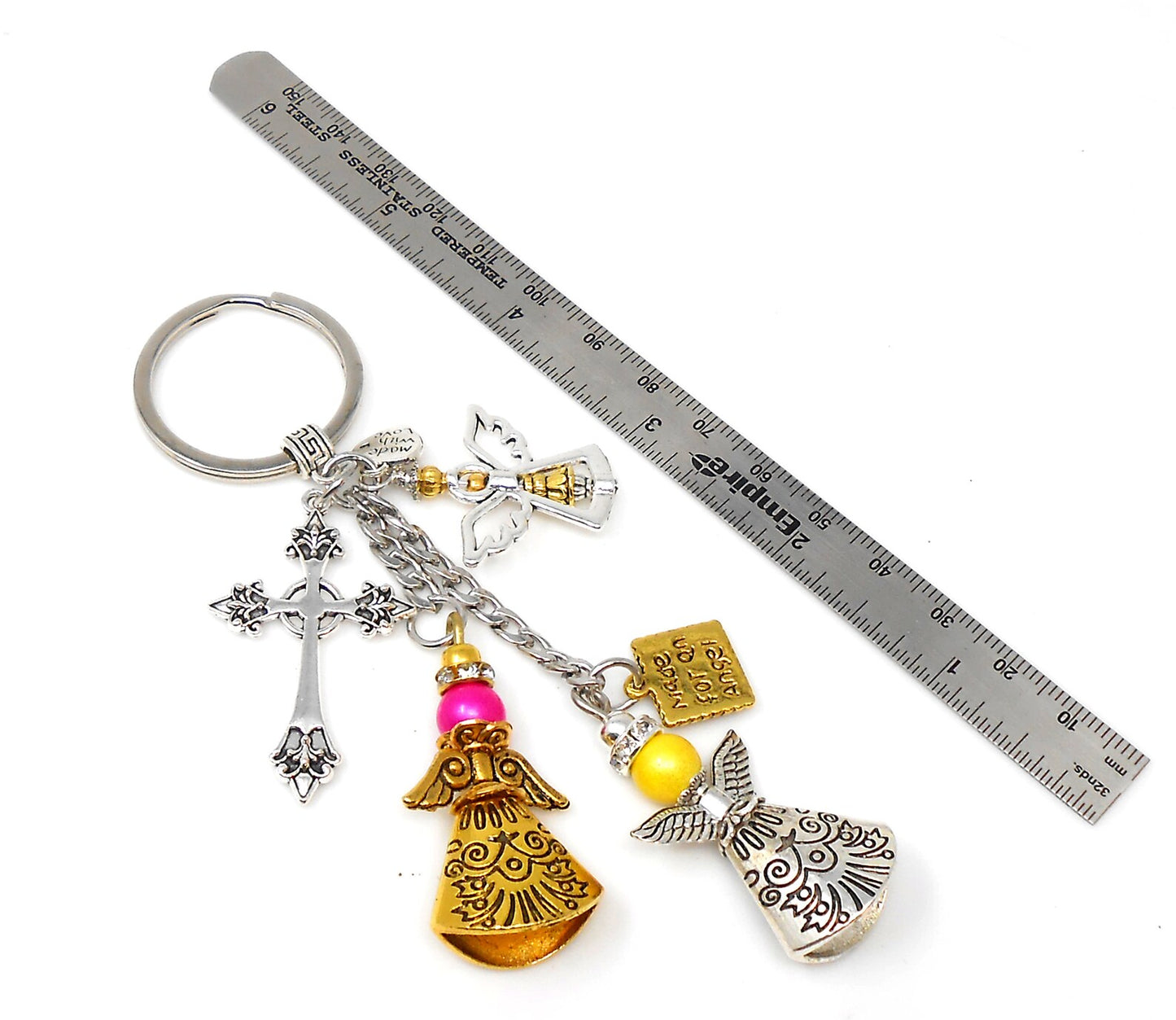Cross, Angel, Guardian Angel & Fairy Evil Eye Protection Key Ring, Good Luck Guardian Angel Protection Key Ring, New Car / Home Protection