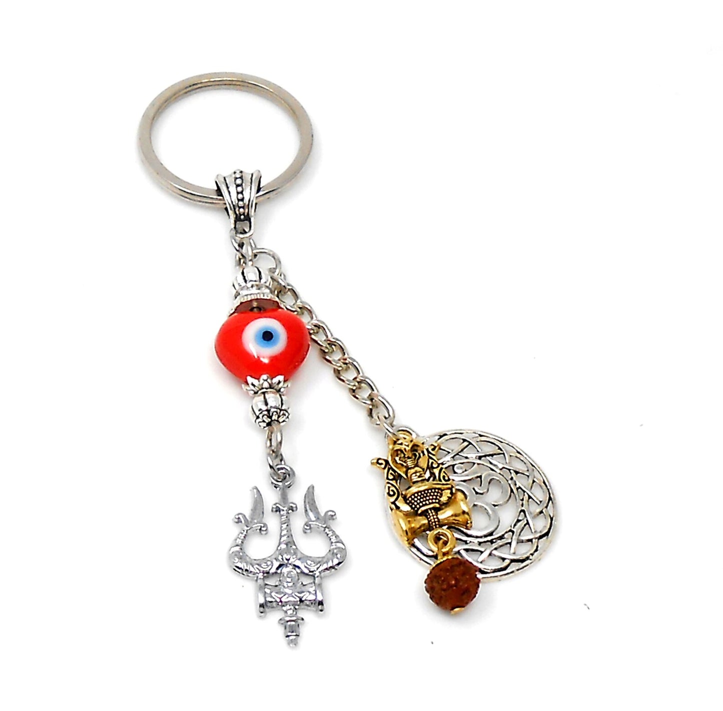 OM & Har Har Mahadev Trishul Charm Evil Eye Protection Key Ring, Shiva Linga Key Ring, Hindu Key Ring, Good Luck Namaste Gift