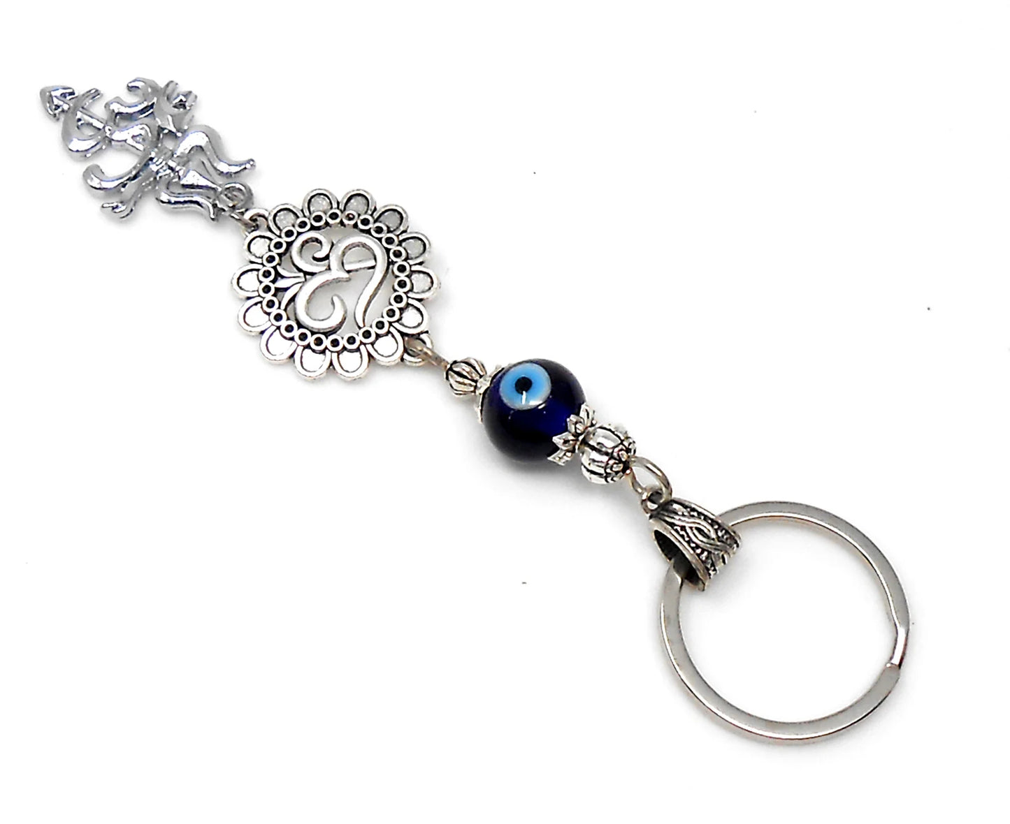 OM Trishul Damroo Evil Eye Protection Om & Shiv ji Trishul Damroo Pendant Key Ring-Spiritual Key Ring for Protection/Good Luck/Good Fortune