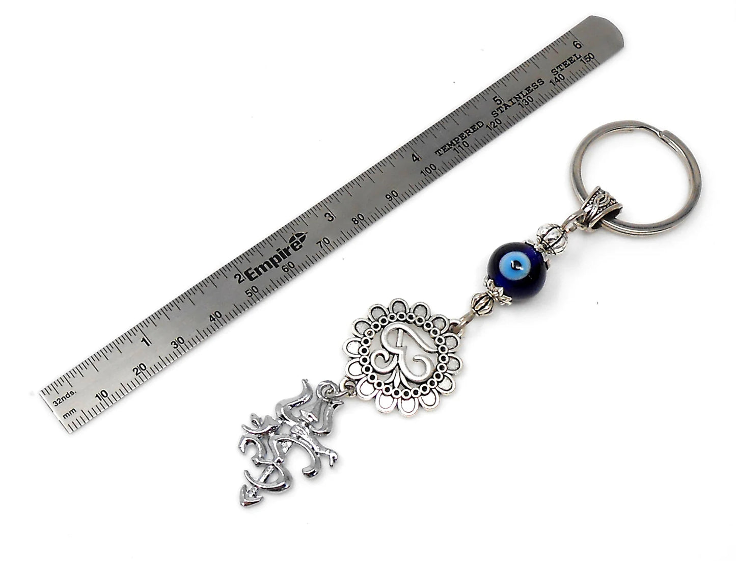 OM Trishul Damroo Evil Eye Protection Om & Shiv ji Trishul Damroo Pendant Key Ring-Spiritual Key Ring for Protection/Good Luck/Good Fortune