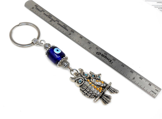 Lucky Owl Evil Eye Protection Key Ring Owl Evil Eye Key Chain for Good Luck Positive Vibes Intuition Power Inner Wisdom & Protection