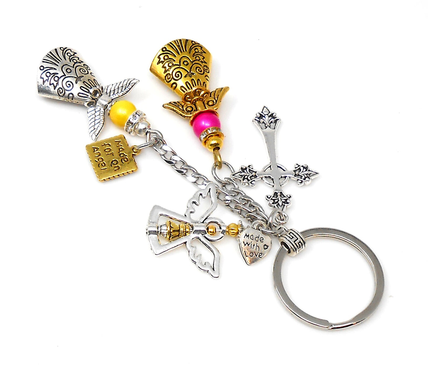Cross, Angel, Guardian Angel & Fairy Evil Eye Protection Key Ring, Good Luck Guardian Angel Protection Key Ring, New Car / Home Protection