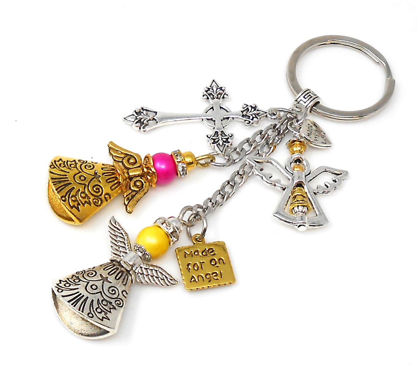 Cross, Angel, Guardian Angel & Fairy Evil Eye Protection Key Ring, Good Luck Guardian Angel Protection Key Ring, New Car / Home Protection