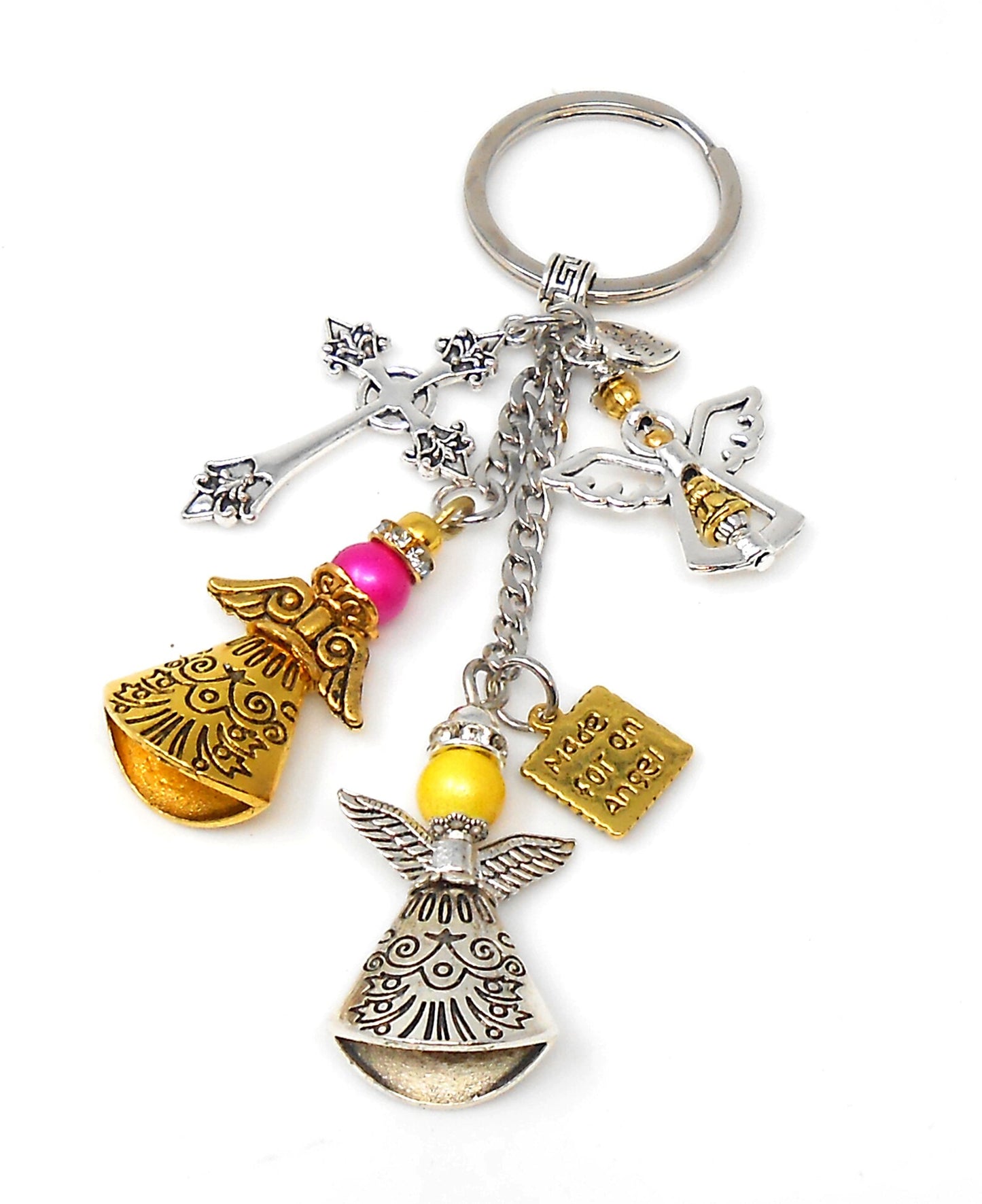 Cross, Angel, Guardian Angel & Fairy Evil Eye Protection Key Ring, Good Luck Guardian Angel Protection Key Ring, New Car / Home Protection