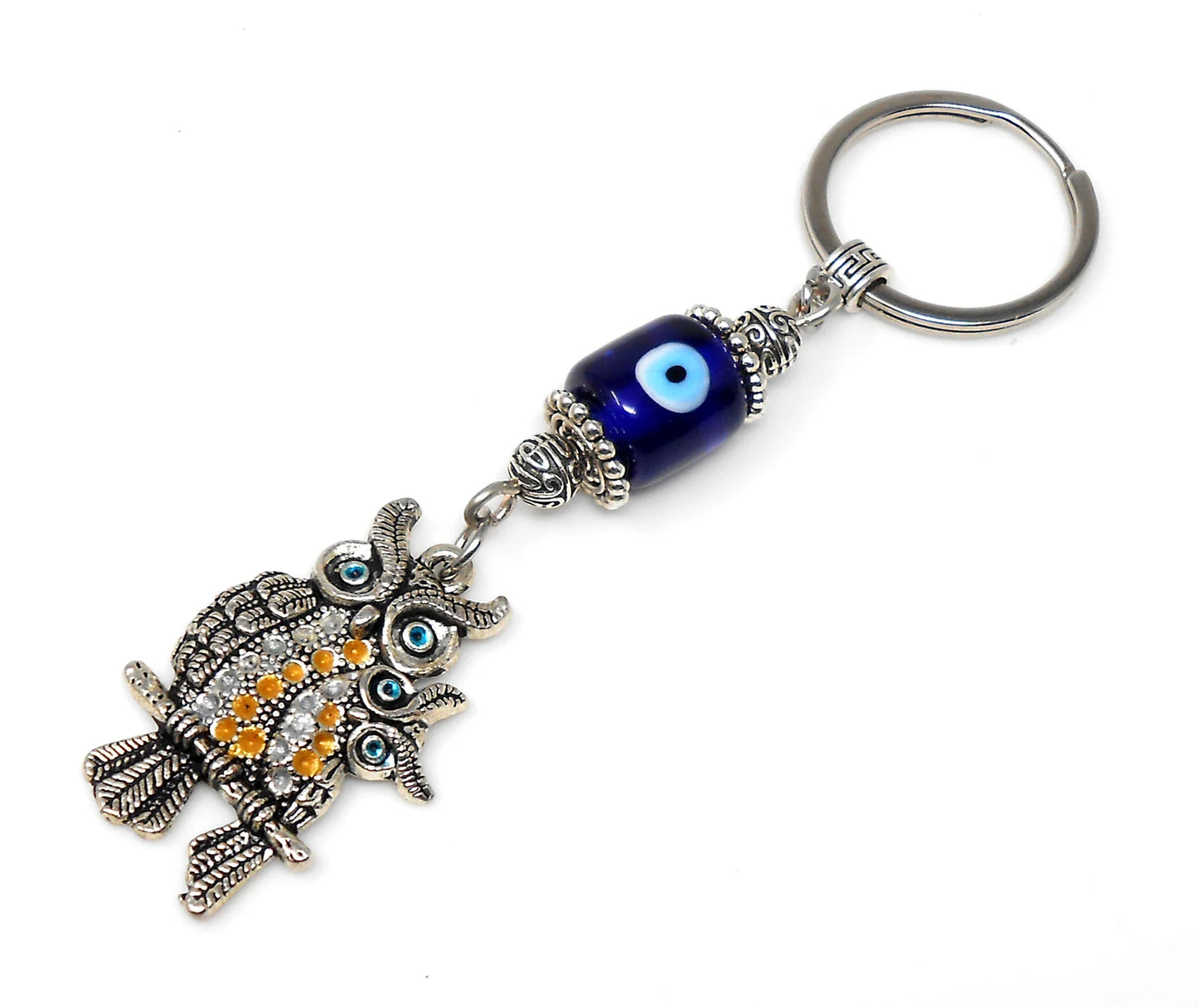 Lucky Owl Evil Eye Protection Key Ring Owl Evil Eye Key Chain for Good Luck Positive Vibes Intuition Power Inner Wisdom & Protection