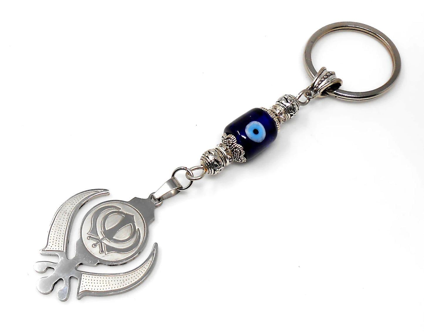 Evil Eye Protection Punjabi Khalsa Sikh Kaur Khanda Sahib ji (Sikh Faith) Key Chain/ Key Ring, Sikh Religious Khanda Key Ring, Namaste Gift