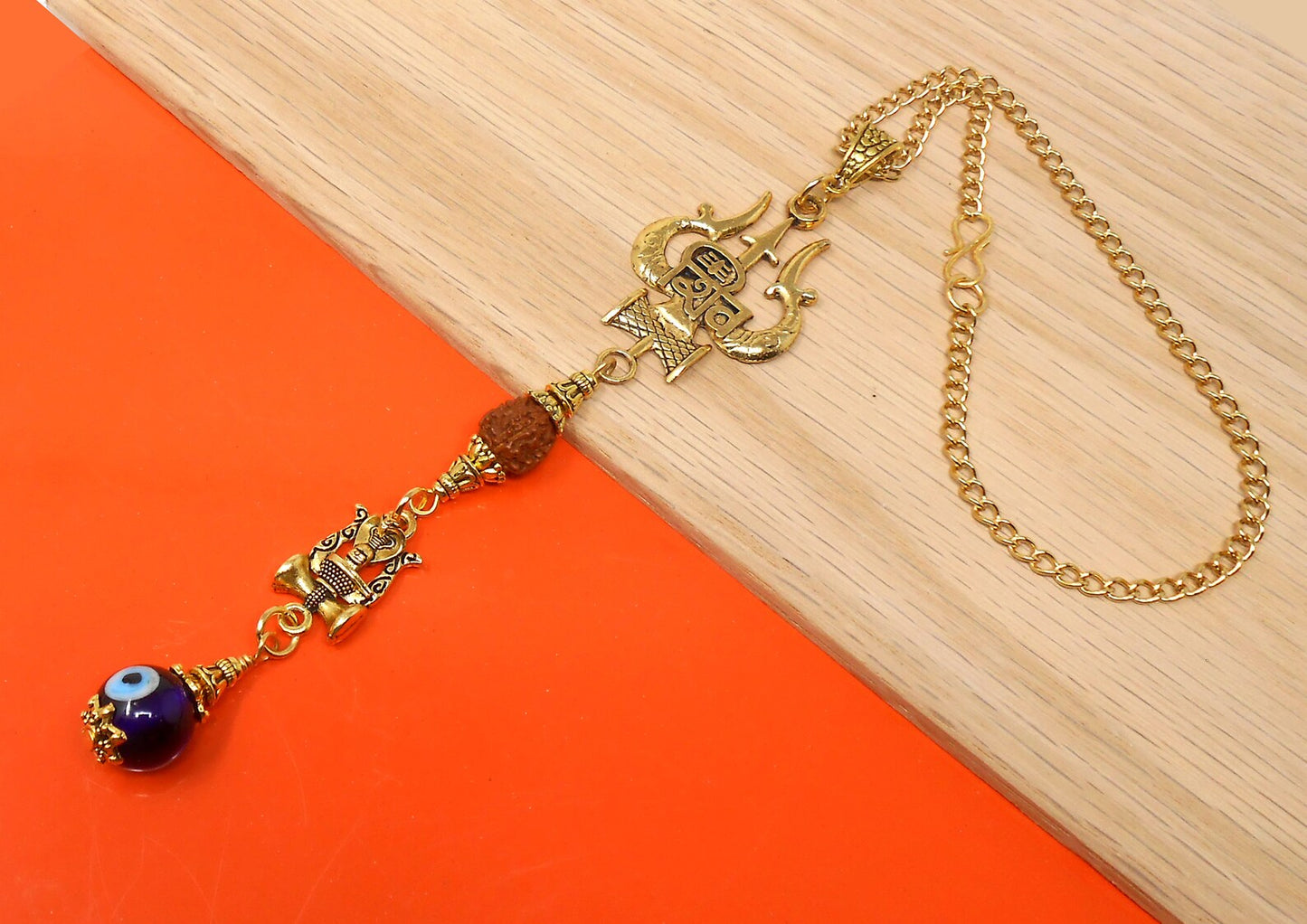 Evil Eye Protection Divine Shiva Trishul Pendant Car Mirror Hanging, Handbag/Backpack Hanging for Good Luck Protection