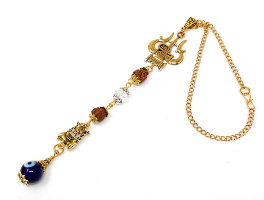 Evil Eye Protection Divine Shiva Trishul Pendant Car Mirror Hanging, Handbag/Backpack Hanging for Good Luck Protection