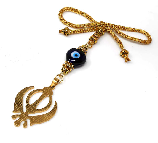 Evil Eye Protection Punjabi Sikh Kaur Khanda Sahib ji (Sikh Faith) Hanging for Car Rear View Mirror-Sikh faith Namaste Gift