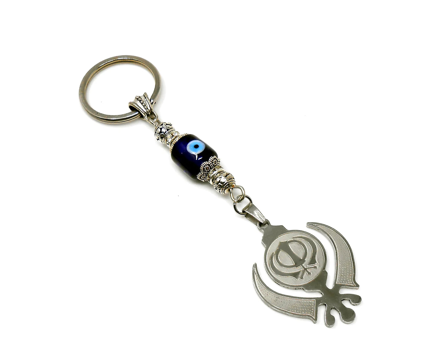Evil Eye Protection Punjabi Khalsa Sikh Kaur Khanda Sahib ji (Sikh Faith) Key Chain/ Key Ring, Sikh Religious Khanda Key Ring, Namaste Gift
