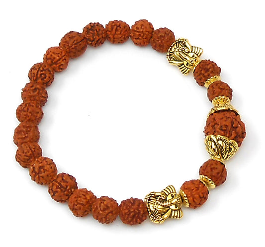 5 Mukhi Rudraksha Natural 8mm Beads Healing Bracelet| Ganesha Rudraksh tretchable Bracelet | Unisex |Good Karma | Spiritual Positive Vibe