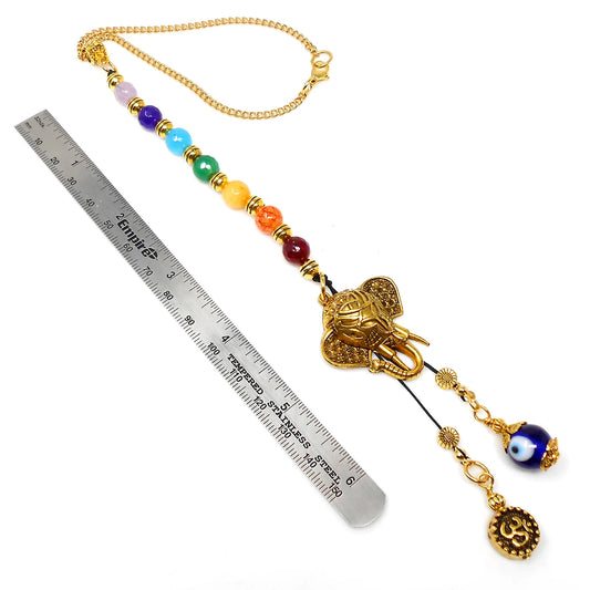 Seven Chakra, Evil Eye protection OM Ganesha Hamsa Car Rear view Hanging, 7 Chakra Natural Stone Beads Car Mirror /Handbag Hanging Ornament