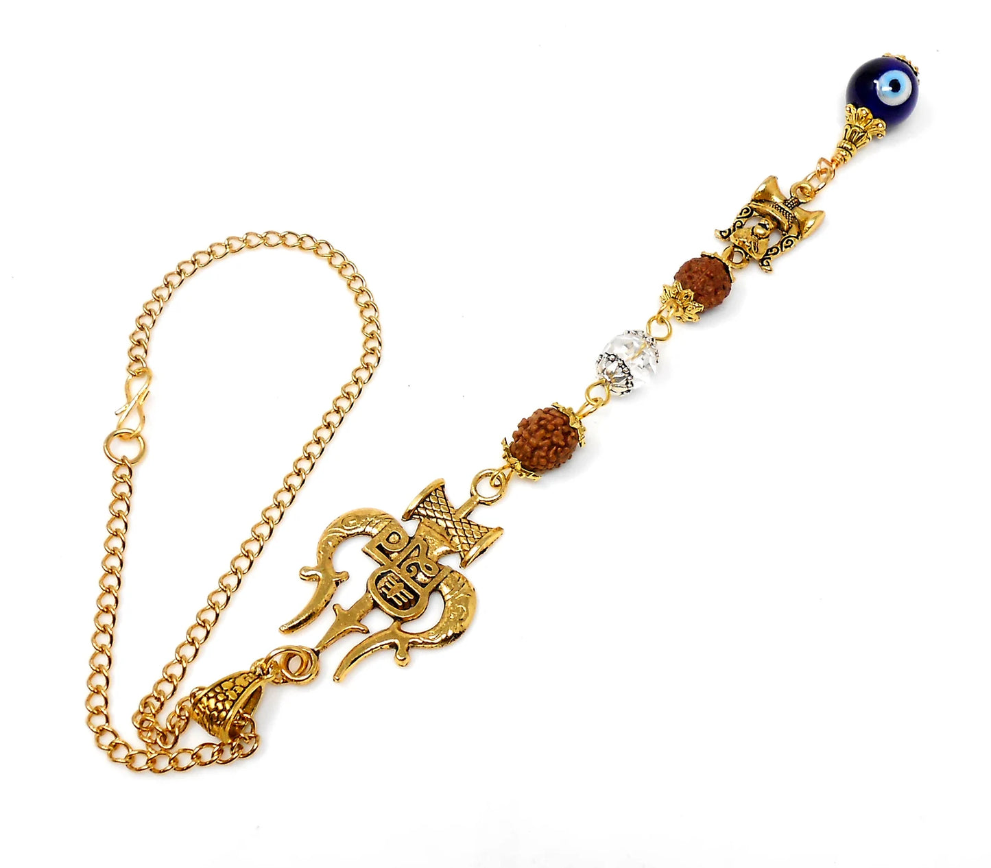 Evil Eye Protection Divine Shiva Trishul Pendant Car Mirror Hanging, Handbag/Backpack Hanging for Good Luck Protection