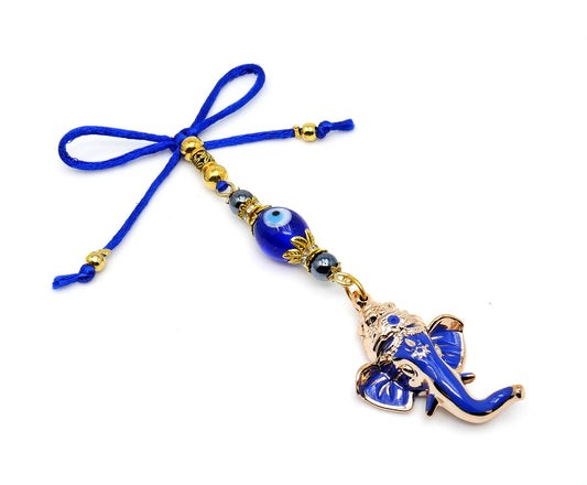 Ganesha | Evil Eye Protection | Car Rearview Mirror Ornament | Good Luck | Happiness | Good Fortune & Prosperity | Success in Study