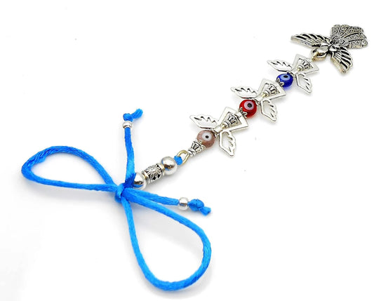 Evil Eye Protection, Cute Guardian Angel & Silk Thread Tassel Car Rear View Mirror Hanging-Bagpack/Purse Charm- New Car Gift