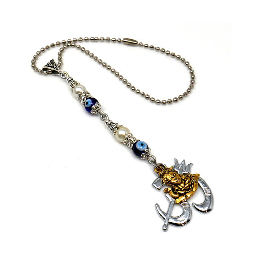 Lord Shiva OM Pendant Evil Eye Protection Car Mirror Hanging-Mahadev And OM Traditional Designed Hanging-Spiritual Gift for Your Loved One