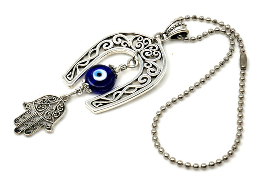 Lucky Horseshoe Evil Eye Protection Hanging for Home/Office Door-RearView Car Charm -Good Luck Housewarming Gift for your Client/Friends